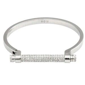 Swarovski Pave Crystal Crysyals Silver Tone Friend Bar Bangle Bracelet